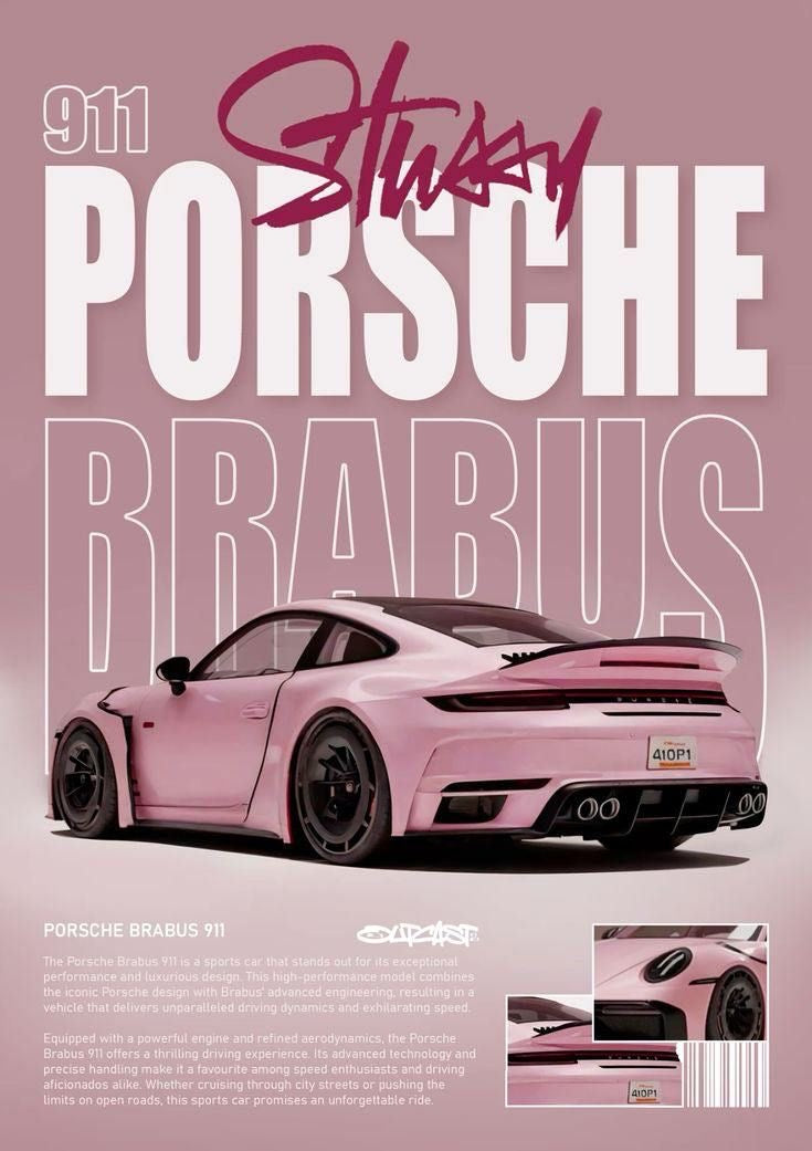Porsche 911 Brabus A4 poster | pink edition